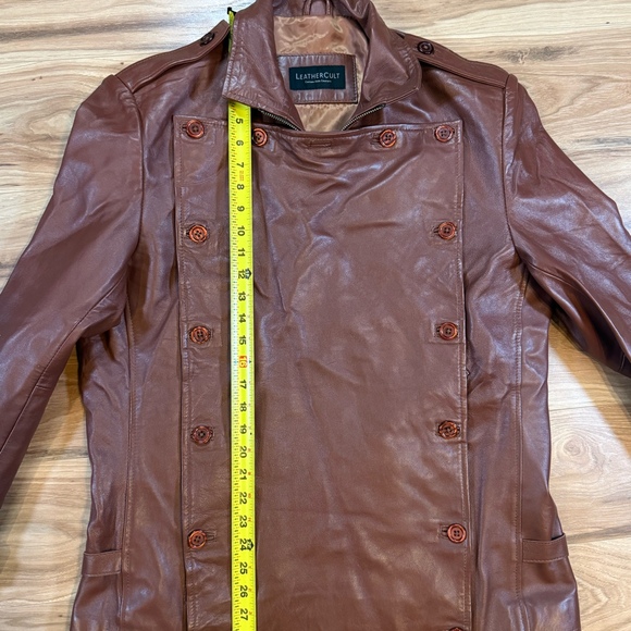 Women’s Leathercult Custom Brown Leather Double Breasted Jacket Sz M - Picture 8 of 11